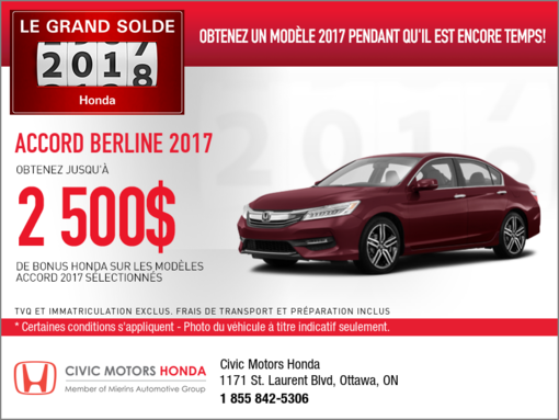 Économisez sur la Honda Accord 2017 dès aujourd'hui!