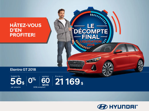 Ne manquez pas le DÉCOMPTE FINAL sur l'Elantra GT 2018 chez Hyundai Magog!