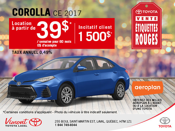 La Corolla 2017 en rabais