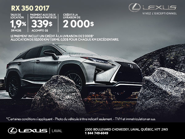 Louez la nouvelle Lexus RX 350 2017 dès aujourd'hui!