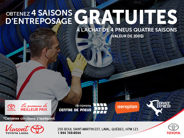 4 saisons d'entreposage GRATUITES
