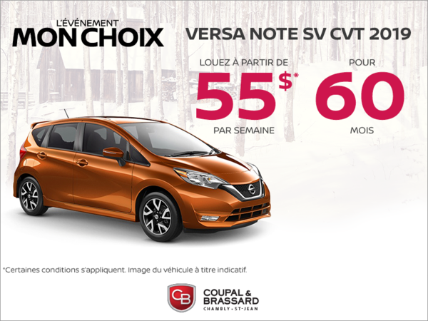 Louez la Nissan Versa Note 2019 dès aujourd'hui!