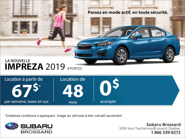 Obtenez la Impreza 2019 4 portes!