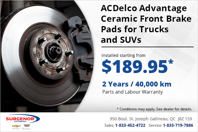 Get ACDelco Advantage Ceramic Front Brake Pads for Trucks/SUVs Installed!